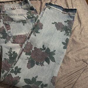 Pacsun Blue Floral Straight Leg Jeans